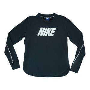 RARE‎ Nike Tee Womens Size XS Black Long Sleeve T-Shirt Big Logo Back Logo